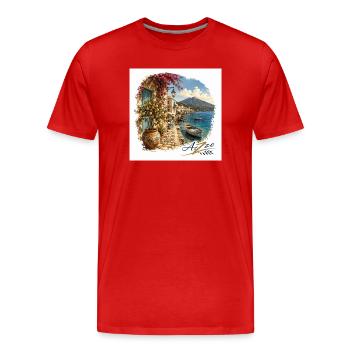 Designer Azzo - Méditerranée - Harbour Magic - Lemons - T-shirt bio Premium Homme - rouge - Devant - Damien (186cm)