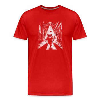 OVNI Raccoon dans le Chemin du Brouillard : Guardians Rocket Galaxy - T-shirt bio Premium Homme - rouge - Devant - Damien (186cm)
