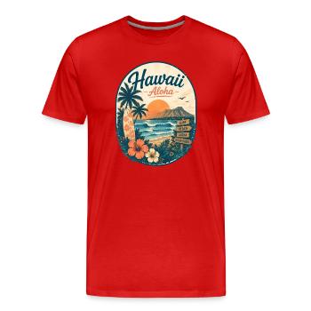 Ambiances de plage du coucher de soleil à Hawaii Aloha - T-shirt bio Premium Homme - rouge - Devant - Damien (186cm)