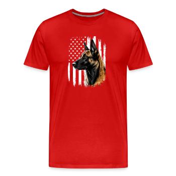 Chien malinois belge au drapeau patriotique américain - T-shirt bio Premium Homme - rouge - Devant - Damien (186cm)