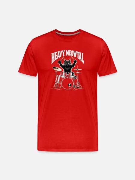 Heavy Metal Cat on Drums - Men's Premium Organic T-Shirt - red