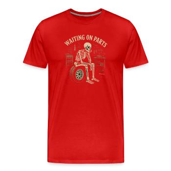 Squelette dans l’atelier – en attente des pièces - T-shirt bio Premium Homme - rouge - Devant - Damien (186cm)