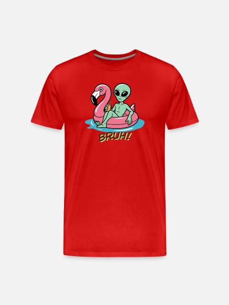 Extraterrestre sur Flamingo Poolfloat mec - T-shirt bio Premium Homme - rouge