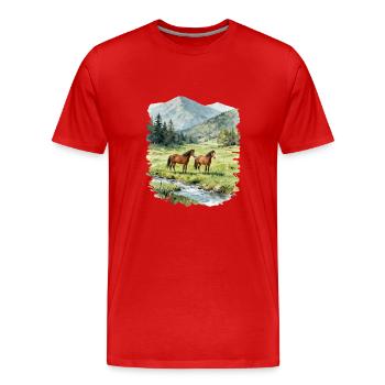 Poneys de montagne aquarellés - T-shirt bio Premium Homme - rouge - Devant - Damien (186cm)