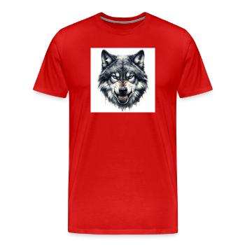 Aquarelle de tête de loup bleue - T-shirt bio Premium Homme - rouge - Devant - Damien (186cm)