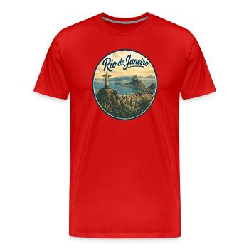 Rio de Janeiro Retro Skyline Badge - Männer Premium Bio T-Shirt - Rot - Vorne - Damien (186cm)