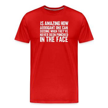 Typographie en gras jamais perforée - T-shirt bio Premium Homme - rouge - Devant - Damien (186cm)