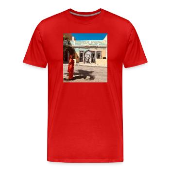Portrait mural au-dessus de la place du marché - T-shirt bio Premium Homme - rouge - Devant - Damien (186cm)