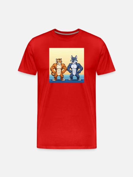 GIDAGI Fitness-Cartoons-Sammlung - Männer Premium Bio T-Shirt - Rot