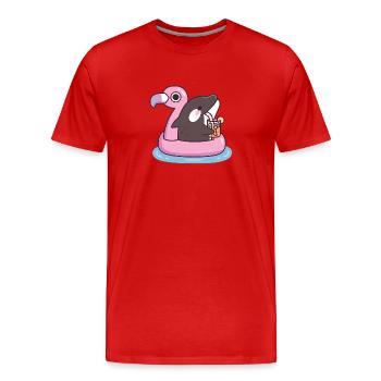 Orque drôle qui se détend avec un flotteur de piscine de flamants roses - T-shirt bio Premium Homme - rouge - Devant - Damien (186cm)