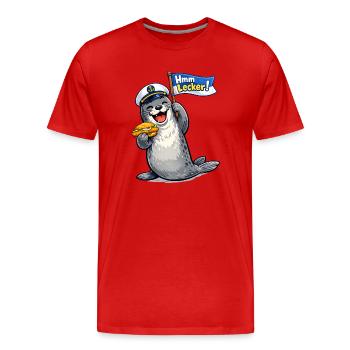 Seehund mit Fahne - Männer Premium Bio T-Shirt - Rot - Vorne - Damien (186cm)