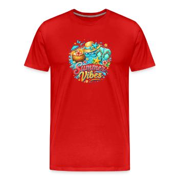 Summer Vibes: Beach Happiness & Tropical Colors - Men's Premium Organic T-Shirt - red - Front - Damien (186cm)