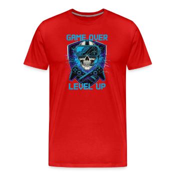 GAME OVER MONTE DE NIVEAU - Cyber Gamer Skull, lunettes VR - T-shirt bio Premium Homme - rouge - Devant - Damien (186cm)