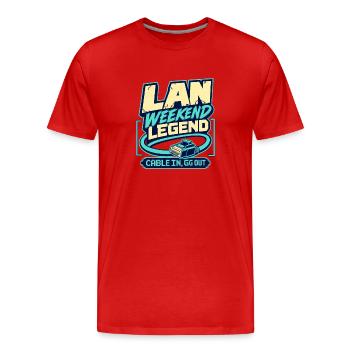 Joueur esport Légende du week-end LAN, câblé à GG Out - T-shirt bio Premium Homme - rouge - Devant - Damien (186cm)