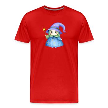 Kawaii-Zauberin mit Zauberhut und Stab – Magisch - Männer Premium Bio T-Shirt - Rot - Vorne - Damien (186cm)