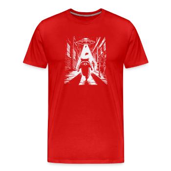 Fusée des Gardiens du raton laveur OVNI sous un lampadaire - T-shirt bio Premium Homme - rouge - Devant - Damien (186cm)