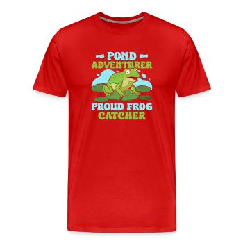 Attrape-grenouilles, Étang Aventurier Fier Grenouille - T-shirt bio Premium Homme - rouge - Devant - Damien (186cm)
