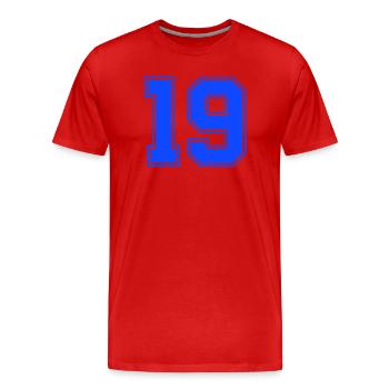 Lettrage néon 19 bleu - T-shirt bio Premium Homme - rouge - Devant - Damien (186cm)