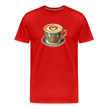 Café latte dans une tasse grecque - T-shirt bio Premium Homme - rouge - Devant - Damien (186cm)