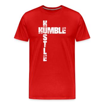 Humble Hustle Entrepreneur Homme d’affaires Businesswom - T-shirt bio Premium Homme - rouge - Devant - Damien (186cm)