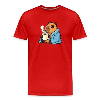 Ne t’inquiète pas, sois capy - Capybara drôle de café - T-shirt bio Premium Homme - rouge - Devant - Damien (186cm)