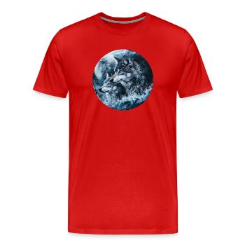 Moon wolves in the river of night - Men's Premium Organic T-Shirt - red - Front - Damien (186cm)