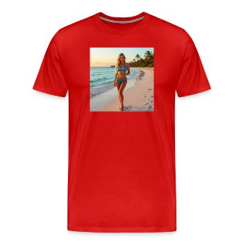 Bikini bleu sur une plage tropicale - T-shirt bio Premium Homme - rouge - Devant - Damien (186cm)