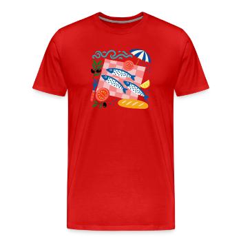 Illustration méditerranéenne de pique-de sardines - T-shirt bio Premium Homme - rouge - Devant - Damien (186cm)