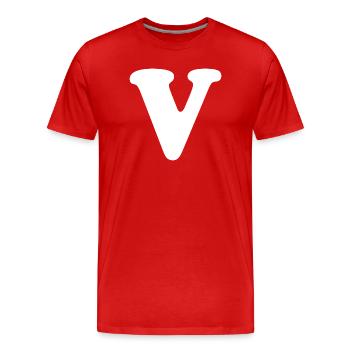 Gros imprimé en V | Lettre V | V Logo - T-shirt bio Premium Homme - rouge - Devant - Damien (186cm)