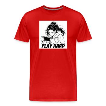 Play Hard Manga Gamer - T-shirt bio Premium Homme - rouge - Devant - Damien (186cm)
