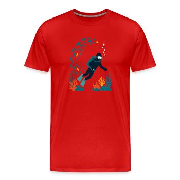 Plongeurs sous-marins et coraux colorés - T-shirt bio Premium Homme - rouge - Devant - Damien (186cm)