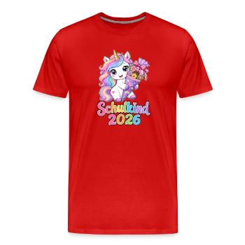 Einhorn Schultüte 2026 Schulkind - Männer Premium Bio T-Shirt - Rot - Vorne - Damien (186cm)