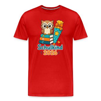 Schulkind 2026 Eule Einschulung - Männer Premium Bio T-Shirt - Rot - Vorne - Damien (186cm)