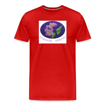 Tirage photo lilas FOREVER SPRING - T-shirt bio Premium Homme - rouge - Devant - Damien (186cm)