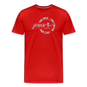 Jésus Voie Vérité Cercle de Vie Design Foi Dieu - T-shirt bio Premium Homme - rouge - Devant - Damien (186cm)