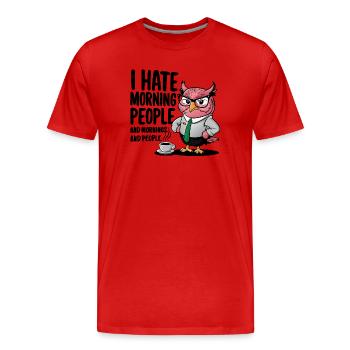 Hibou d’affaires en costume avec café - T-shirt bio Premium Homme - rouge - Devant - Damien (186cm)