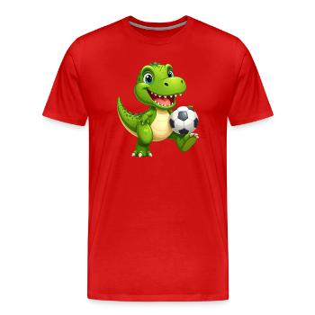 Petit Dino Vert jouant au football – Sporty D - T-shirt bio Premium Homme - rouge - Devant - Damien (186cm)