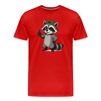Raccoon with Green Cap Cartoon - Men's Premium Organic T-Shirt - red - Front - Damien (186cm)