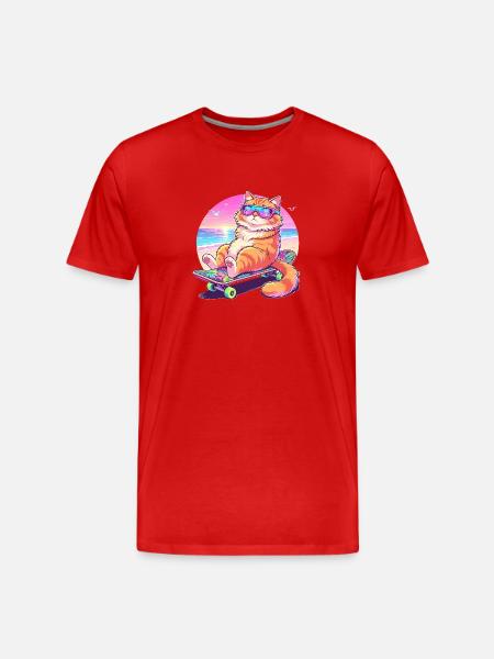 Katze Skateboard Sonnenbrille - Männer Premium Bio T-Shirt - Rot