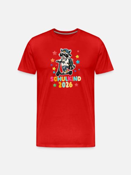 Einschulung Schulkind 2026 Junge Mädchen Waschbär - Männer Premium Bio T-Shirt - Rot