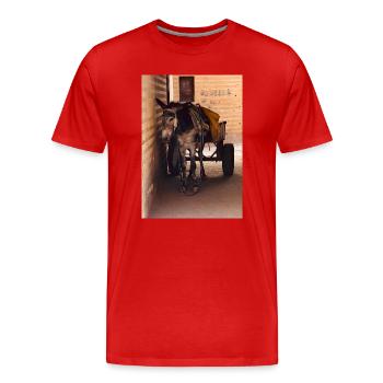 Âne avec un chariot dans le noir - T-shirt bio Premium Homme - rouge - Devant - Damien (186cm)