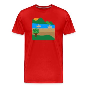 Bateaux au bord du lac et montagnes - T-shirt bio Premium Homme - rouge - Devant - Damien (186cm)