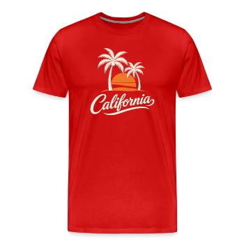 Coucher de soleil californien avec palmiers rétro - T-shirt bio Premium Homme - rouge - Devant - Damien (186cm)