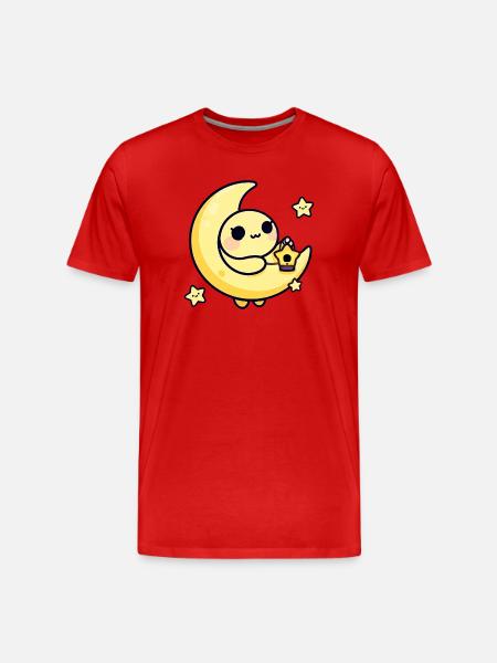 Moonlit Cute Moon with Star Lantern - Men's Premium Organic T-Shirt - red
