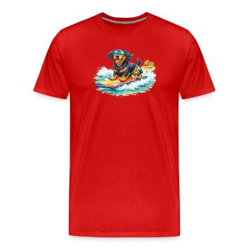 Un teckel fait du surf au soleil - T-shirt bio Premium Homme - rouge - Devant - Damien (186cm)