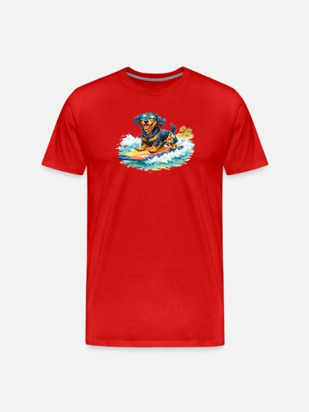 Dackel surft in der Sonne - Männer Premium Bio T-Shirt - Rot