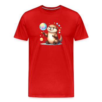 Loutre de Kawaii jouant avec des bulles de savon – Mignon - T-shirt bio Premium Homme - rouge - Devant - Damien (186cm)