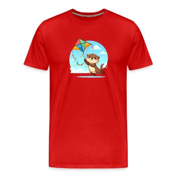 La loutre de Kawaii vole un dragon – Mignonne - T-shirt bio Premium Homme - rouge - Devant - Damien (186cm)