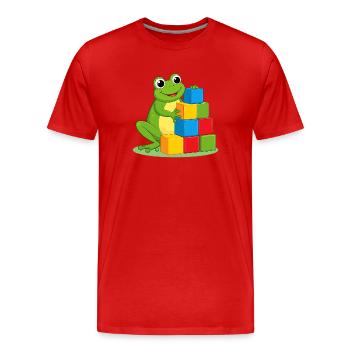 Grenouille de dessins animés verts jouant avec des blocs de construction colorés - T-shirt bio Premium Homme - rouge - Devant - Damien (186cm)