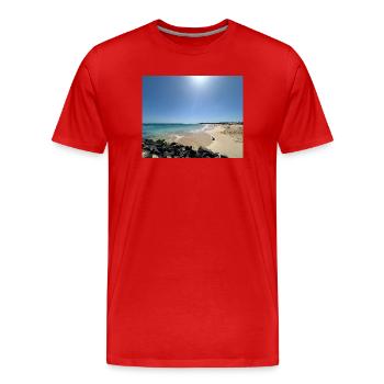 Plage au soleil : bleu et sable - T-shirt bio Premium Homme - rouge - Devant - Damien (186cm)